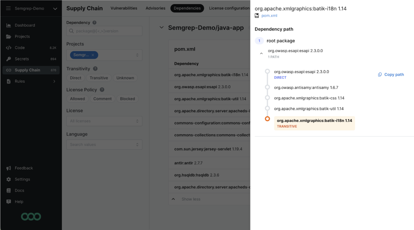 single path dependency graph