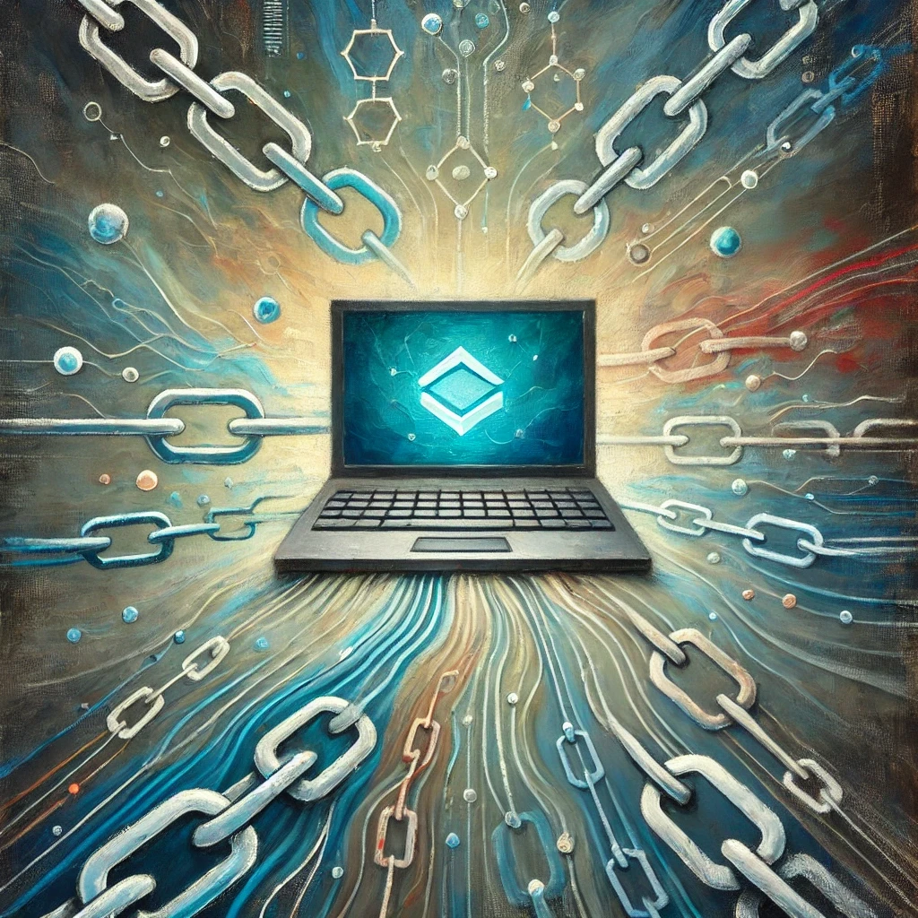 laptop with chains coming out of it