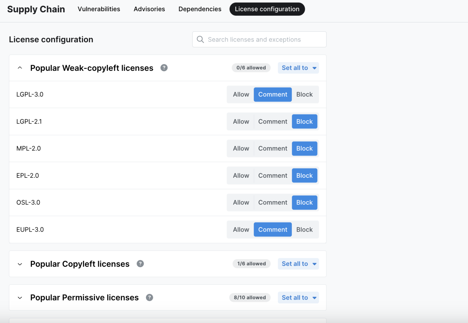 license configuration